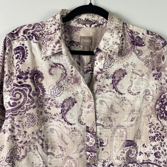 Chicos Wrinkle Resistant Button Up Shirt Womens 3 US XL Paisley Long Sleeve - Picture 2 of 11